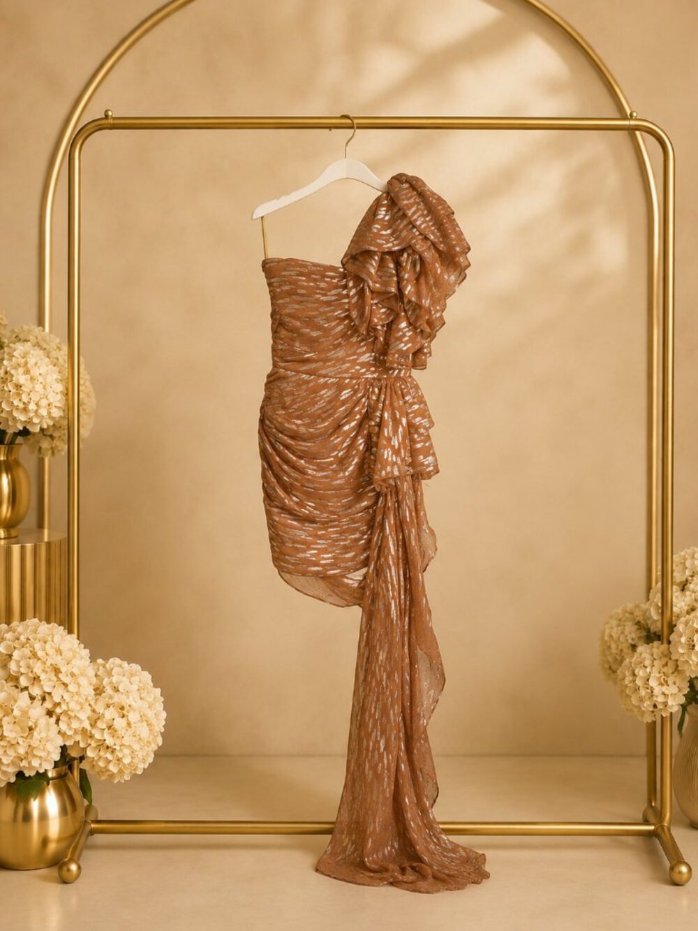 Maticevski Hibiscus Metallic Silk One Shoulder Draped Cocktail Dress AUS 8 US 4